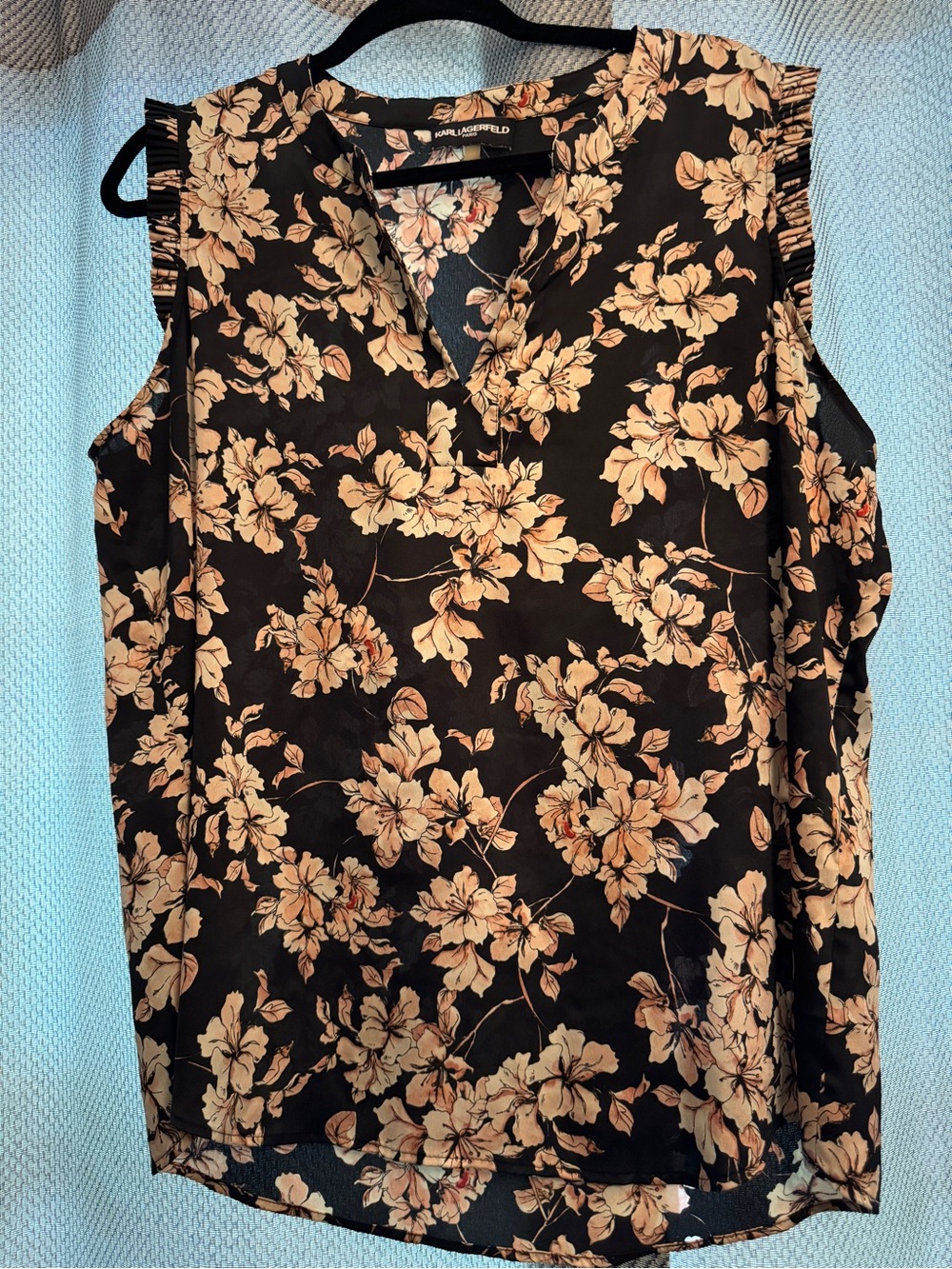 Karl Lagerfeld Black & Pink Floral Sleeveless Top